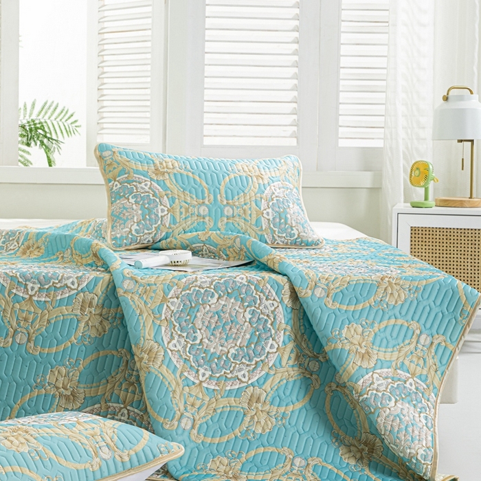 91家纺网 家纺一手货源 找家纺 美丽折 2026新款0.6厚欧式乳胶凉席三件套 帕蓬夜色