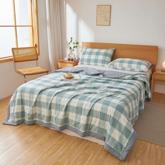 91家纺网 家纺一手货源 找家纺 牛魔王家居 2026新款A类水洗棉新疆棉花夏被 被子被芯 绿大格