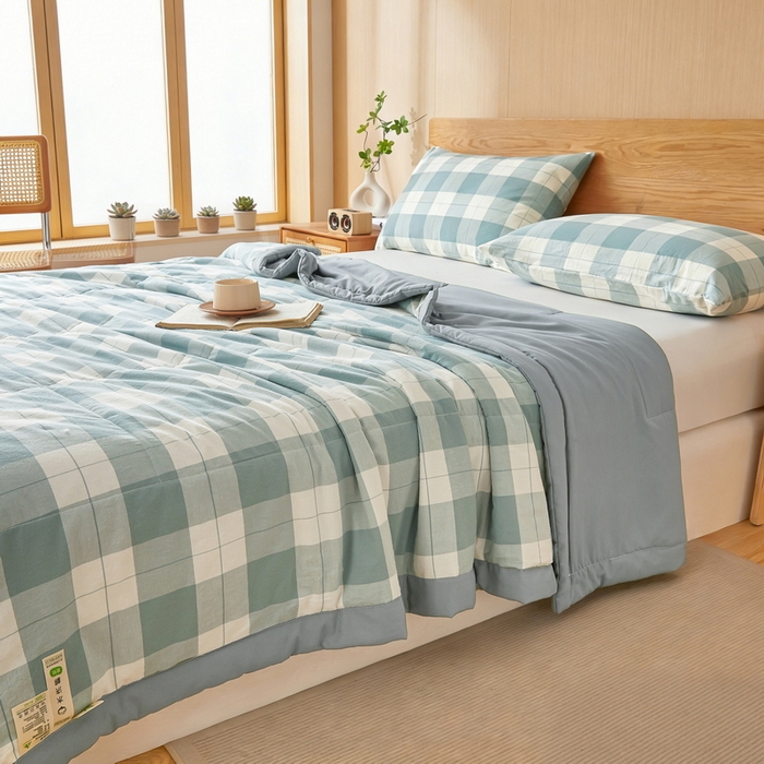 91家纺网 家纺一手货源 找家纺 牛魔王家居 2026新款A类水洗棉新疆棉花夏被 被子被芯 绿大格