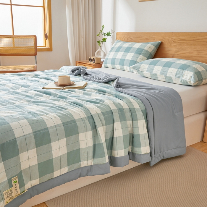 91家纺网 家纺一手货源 找家纺 牛魔王家居 2026新款A类水洗棉新疆棉花夏被 被子被芯 绿大格