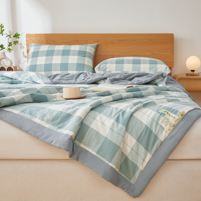 91家纺网 家纺一手货源 找家纺 牛魔王家居 2026新款A类水洗棉新疆棉花夏被 被子被芯 绿大格