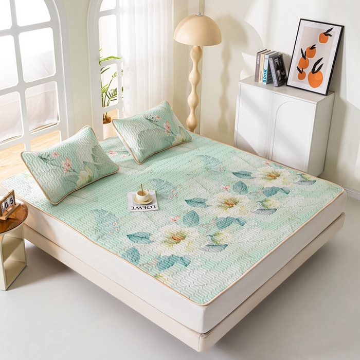 91家纺网 家纺一手货源 找家纺 美丽折 2026新款0.6厚欧式乳胶凉席三件套 暗香