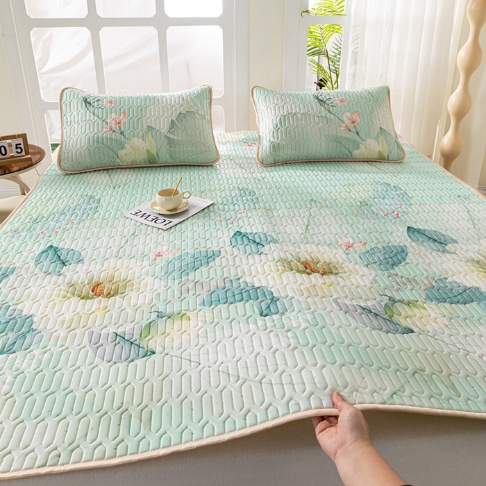 91家纺网 家纺一手货源 找家纺 美丽折 2026新款0.6厚欧式乳胶凉席三件套 暗香