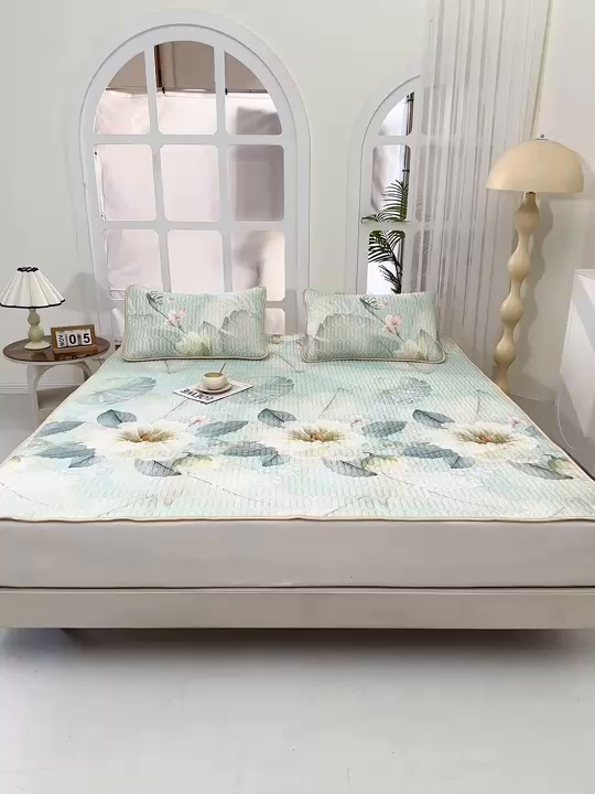 91家纺网 家纺一手货源 找家纺 美丽折 2026新款0.6厚欧式乳胶凉席三件套 暗香