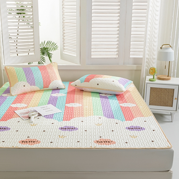 91家纺网 家纺一手货源 找家纺 美丽折 2026新款0.6厚欧式乳胶凉席三件套 彩虹岛