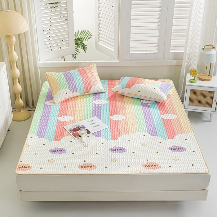 91家纺网 家纺一手货源 找家纺 美丽折 2026新款0.6厚欧式乳胶凉席三件套 彩虹岛