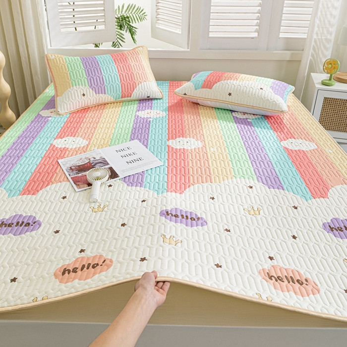 91家纺网 家纺一手货源 找家纺 美丽折 2026新款0.6厚欧式乳胶凉席三件套 彩虹岛