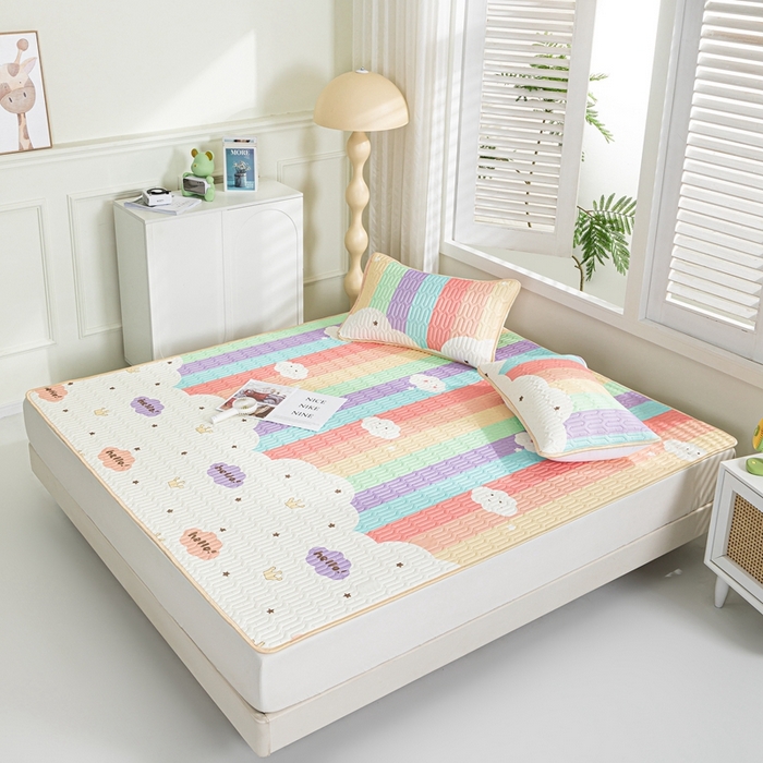 91家纺网 家纺一手货源 找家纺 美丽折 2026新款0.6厚欧式乳胶凉席三件套 彩虹岛