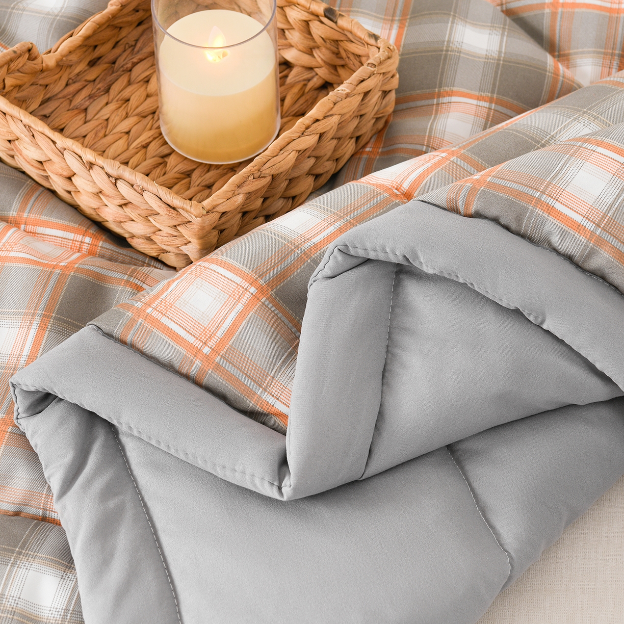 91家纺网 家纺一手货源 找家纺 壹张床 2026新款无印风A类水洗棉大豆纤维夏凉被夏被空调被 极简-橙灰格