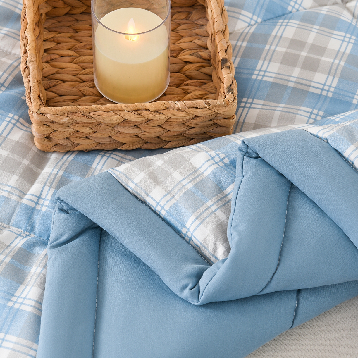 91家纺网 家纺一手货源 找家纺 壹张床 2026新款无印风A类水洗棉大豆纤维夏凉被夏被空调被 极简-蓝白格