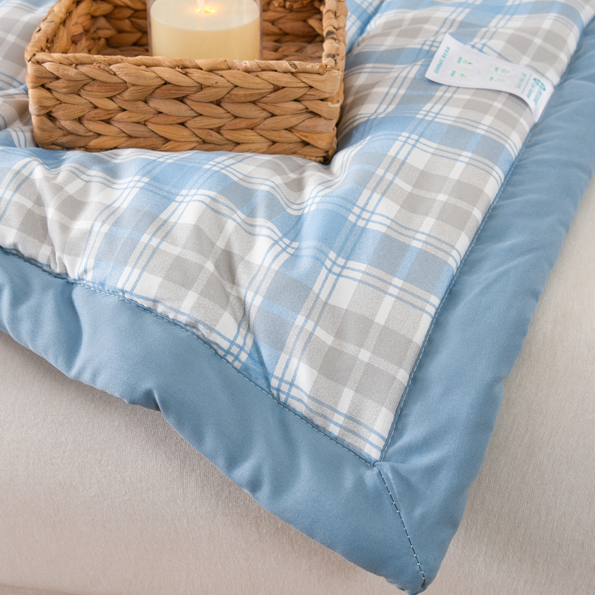 91家纺网 家纺一手货源 找家纺 壹张床 2026新款无印风A类水洗棉大豆纤维夏凉被夏被空调被 极简-蓝白格