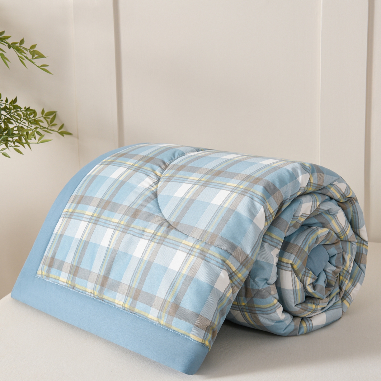 91家纺网 家纺一手货源 找家纺 壹张床 2026新款无印风A类水洗棉大豆纤维夏凉被夏被空调被 极简-蓝黄格