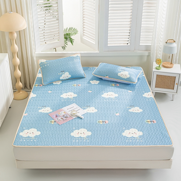 91家纺网 家纺一手货源 找家纺 美丽折 2026新款0.6厚欧式乳胶凉席三件套 嗨皮云