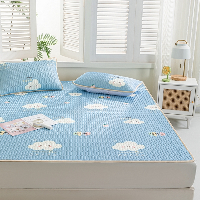 91家纺网 家纺一手货源 找家纺 美丽折 2026新款0.6厚欧式乳胶凉席三件套 嗨皮云