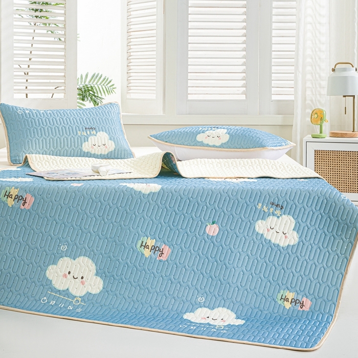 91家纺网 家纺一手货源 找家纺 美丽折 2026新款0.6厚欧式乳胶凉席三件套 嗨皮云