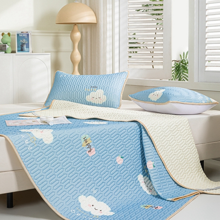 91家纺网 家纺一手货源 找家纺 美丽折 2026新款0.6厚欧式乳胶凉席三件套 嗨皮云