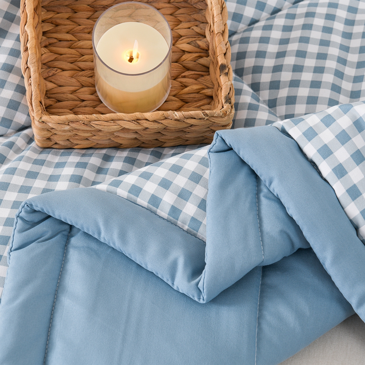 91家纺网 家纺一手货源 找家纺 壹张床 2026新款无印风A类水洗棉大豆纤维夏凉被夏被空调被 极简-小蓝格