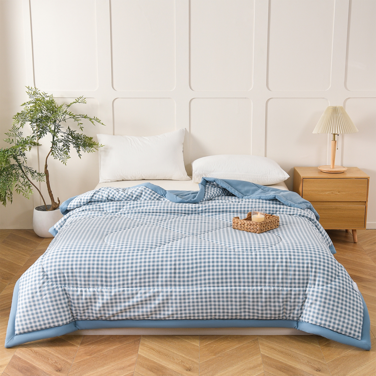 壹张床 2026新款无印风A类水洗棉大豆纤维夏凉被夏被空调被 极简-小蓝格