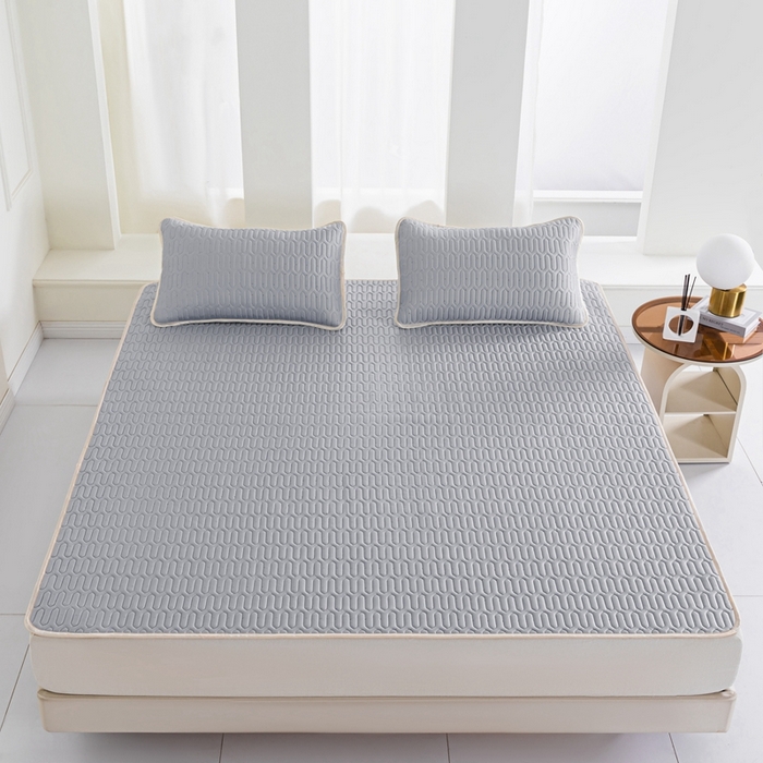 91家纺网 家纺一手货源 找家纺 美丽折 2026新款0.6厚欧式乳胶凉席三件套 灰色