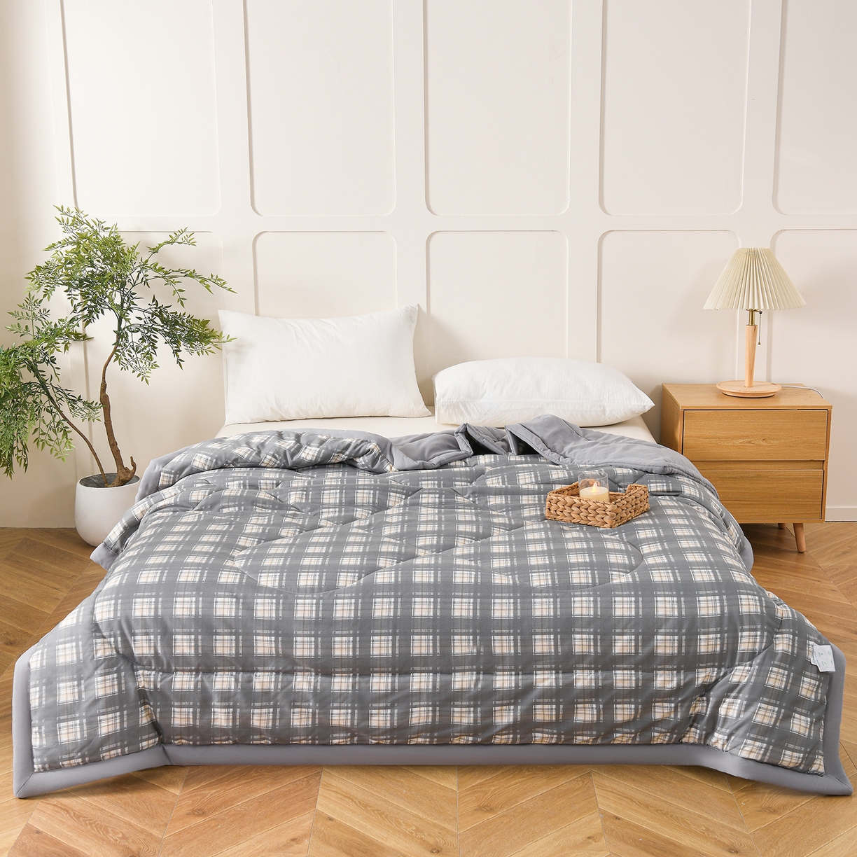 壹张床 2026新款无印风A类水洗棉大豆纤维夏凉被夏被空调被 极简-烟灰格