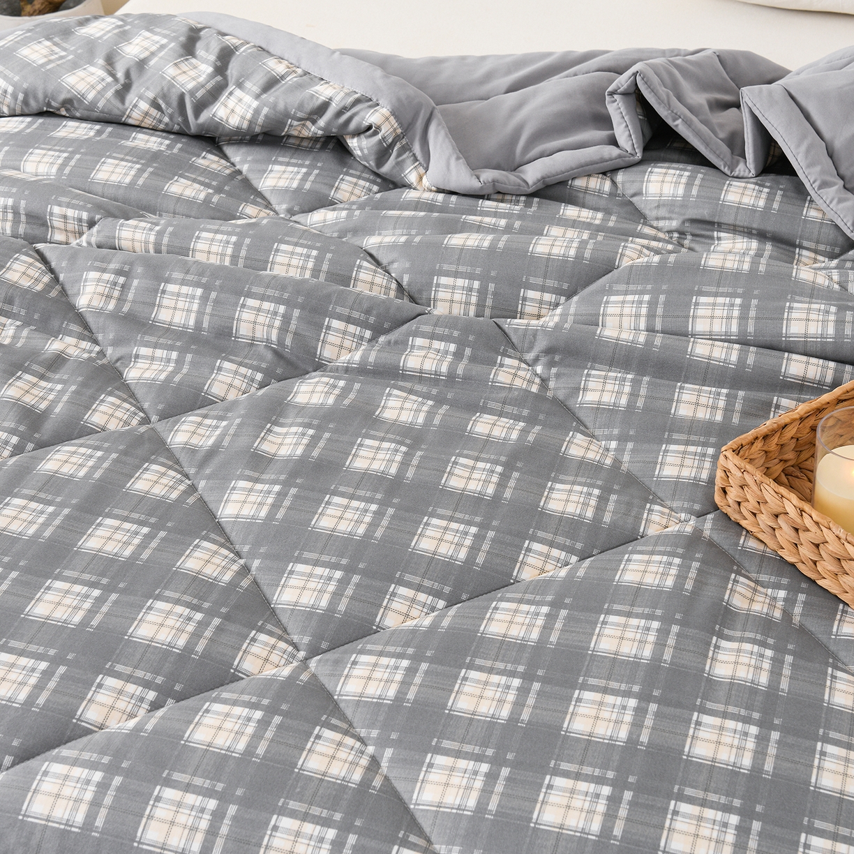 91家纺网 家纺一手货源 找家纺 壹张床 2026新款无印风A类水洗棉大豆纤维夏凉被夏被空调被 极简-烟灰格