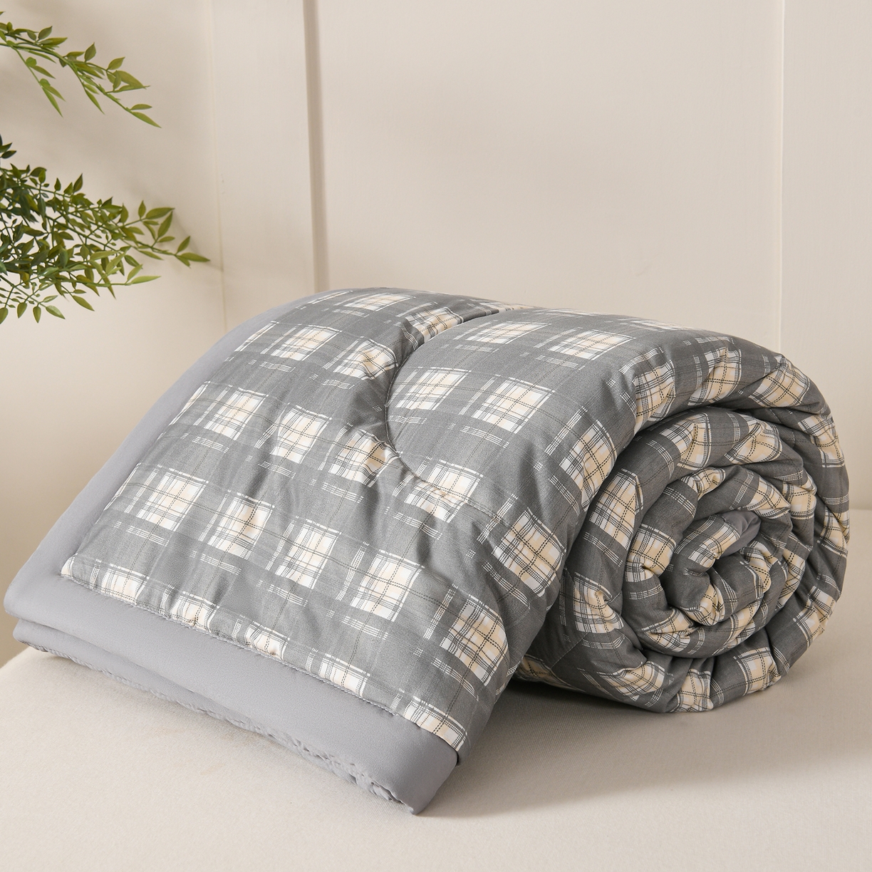 91家纺网 家纺一手货源 找家纺 壹张床 2026新款无印风A类水洗棉大豆纤维夏凉被夏被空调被 极简-烟灰格