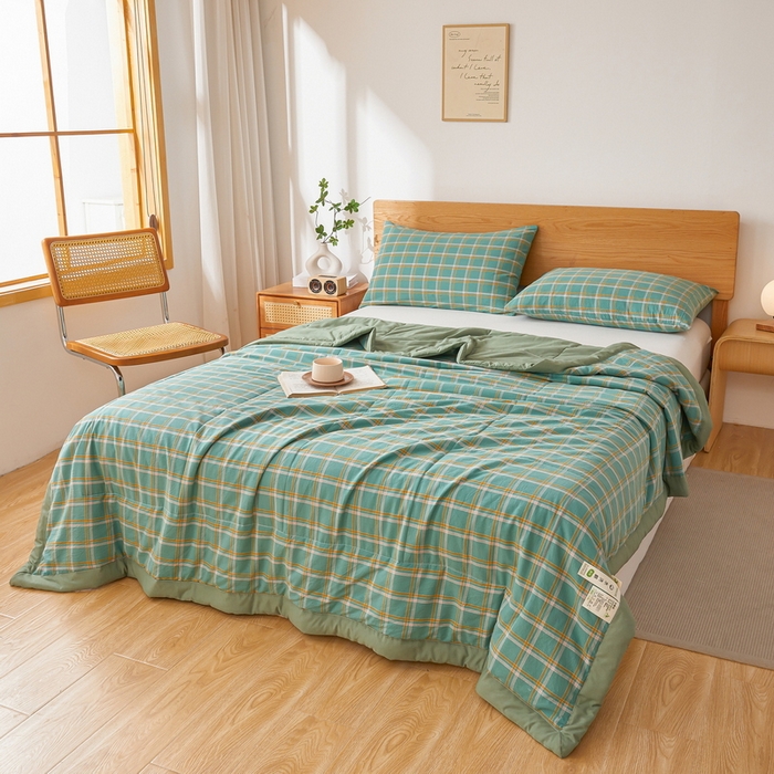 91家纺网 家纺一手货源 找家纺 牛魔王家居 2026新款A类水洗棉新疆棉花夏被 被子被芯 绿色格调