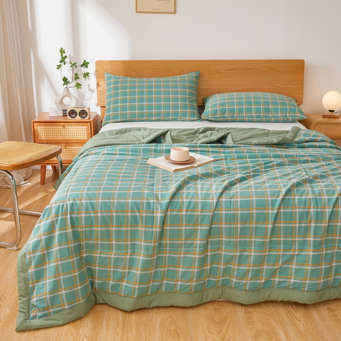 91家纺网 家纺一手货源 找家纺 牛魔王家居 2026新款A类水洗棉新疆棉花夏被 被子被芯 绿色格调