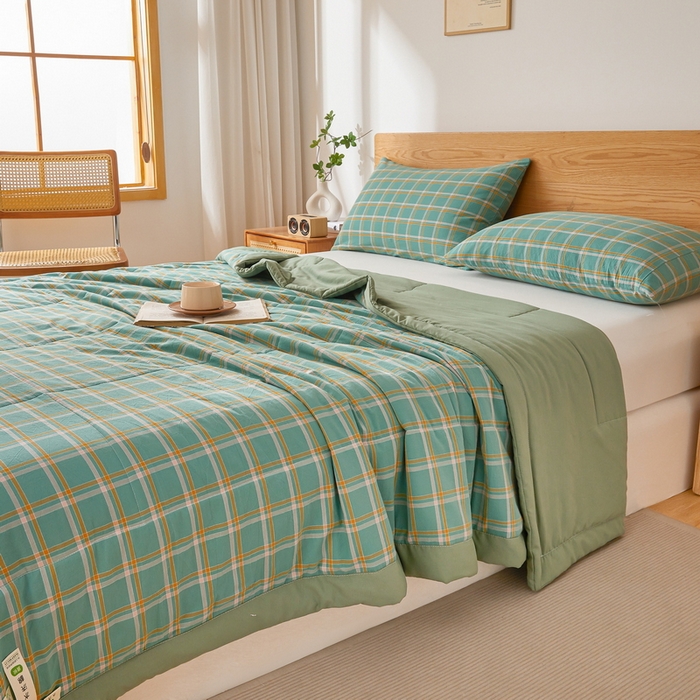 91家纺网 家纺一手货源 找家纺 牛魔王家居 2026新款A类水洗棉新疆棉花夏被 被子被芯 绿色格调