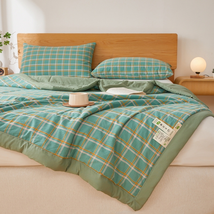 91家纺网 家纺一手货源 找家纺 牛魔王家居 2026新款A类水洗棉新疆棉花夏被 被子被芯 绿色格调