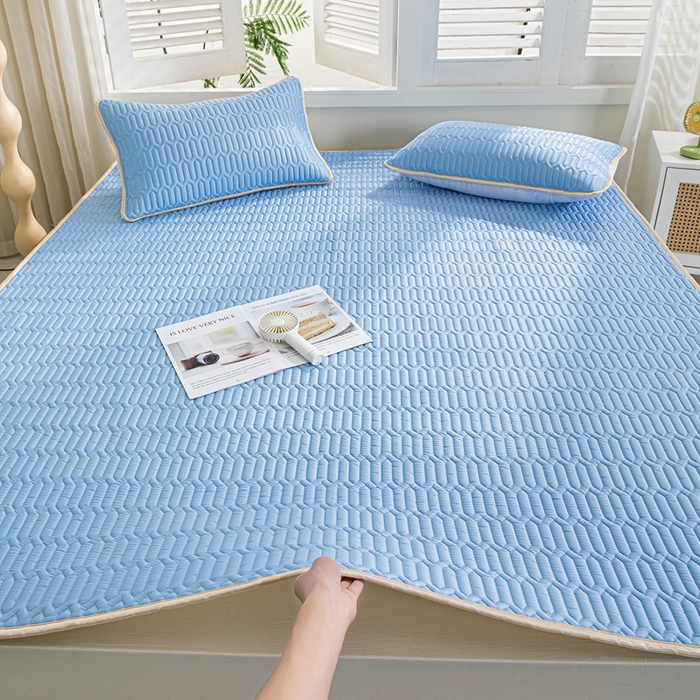 91家纺网 家纺一手货源 找家纺 美丽折 2026新款0.6厚欧式乳胶凉席三件套 蓝色