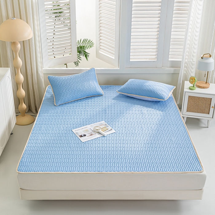 91家纺网 家纺一手货源 找家纺 美丽折 2026新款0.6厚欧式乳胶凉席三件套 蓝色