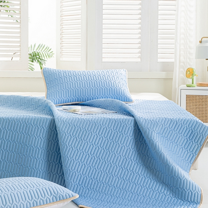 美丽折 2026新款0.6厚欧式乳胶凉席三件套 蓝色