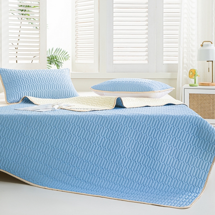 91家纺网 家纺一手货源 找家纺 美丽折 2026新款0.6厚欧式乳胶凉席三件套 蓝色