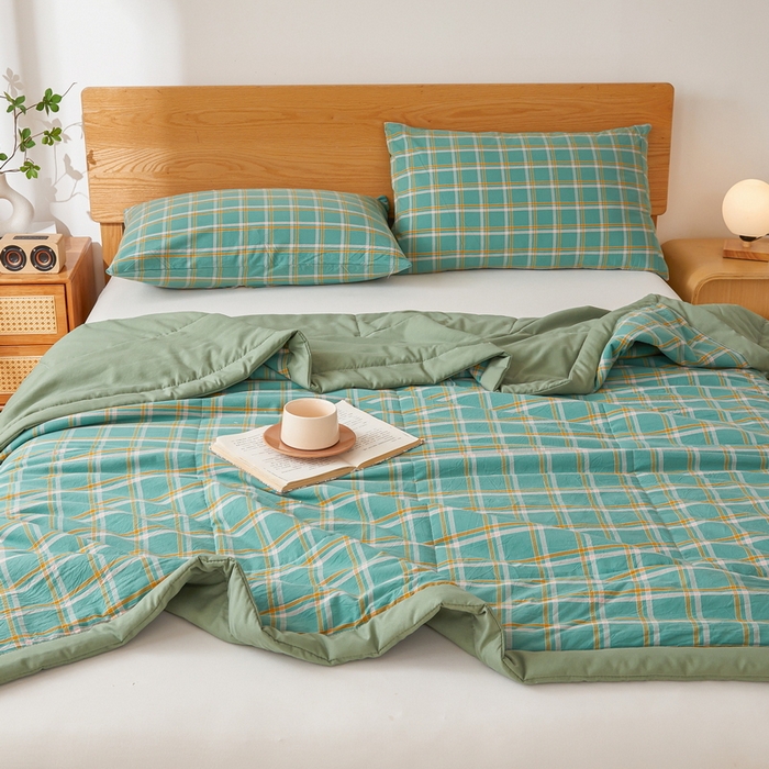 91家纺网 家纺一手货源 找家纺 牛魔王家居 2026新款A类水洗棉新疆棉花夏被 被子被芯 绿色格调