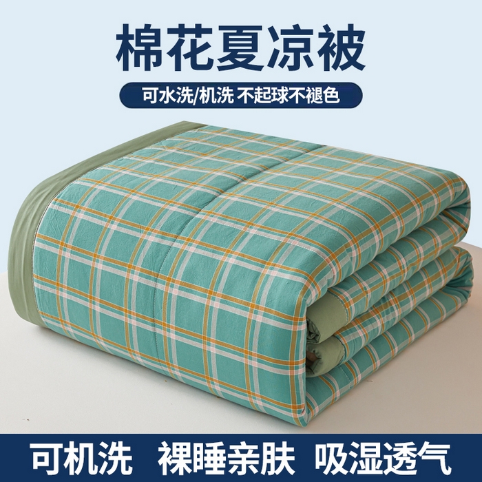 91家纺网 家纺一手货源 找家纺 牛魔王家居 2026新款A类水洗棉新疆棉花夏被 被子被芯 绿色格调