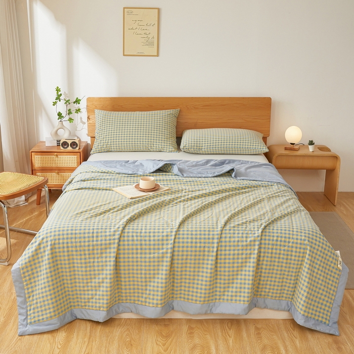 91家纺网 家纺一手货源 找家纺 牛魔王家居 2026新款A类水洗棉新疆棉花夏被 被子被芯 清新绿