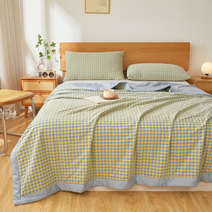 91家纺网 家纺一手货源 找家纺 牛魔王家居 2026新款A类水洗棉新疆棉花夏被 被子被芯 清新绿