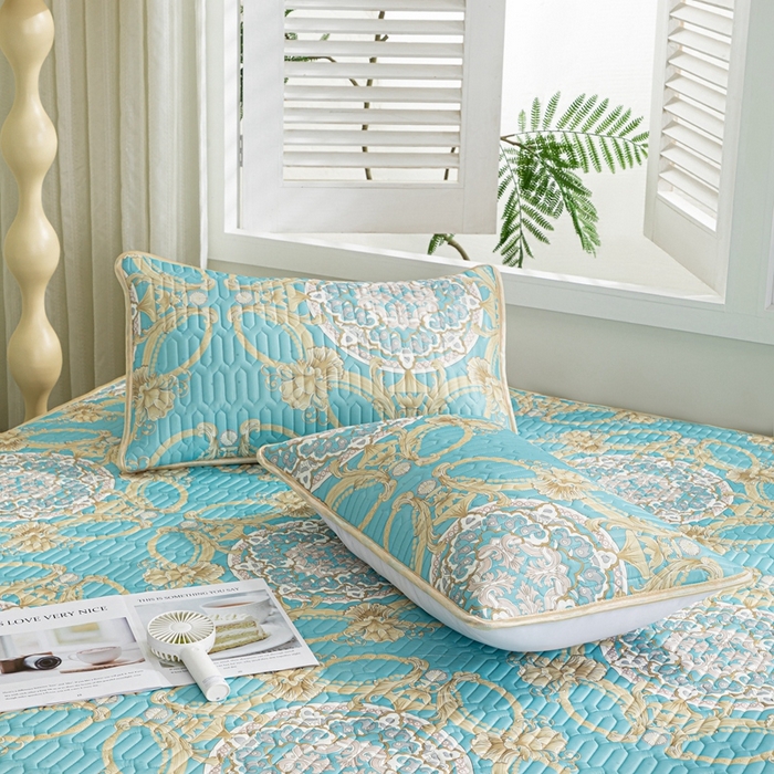 91家纺网 家纺一手货源 找家纺 美丽折 2026新款0.6厚欧式乳胶凉席三件套 帕蓬夜色