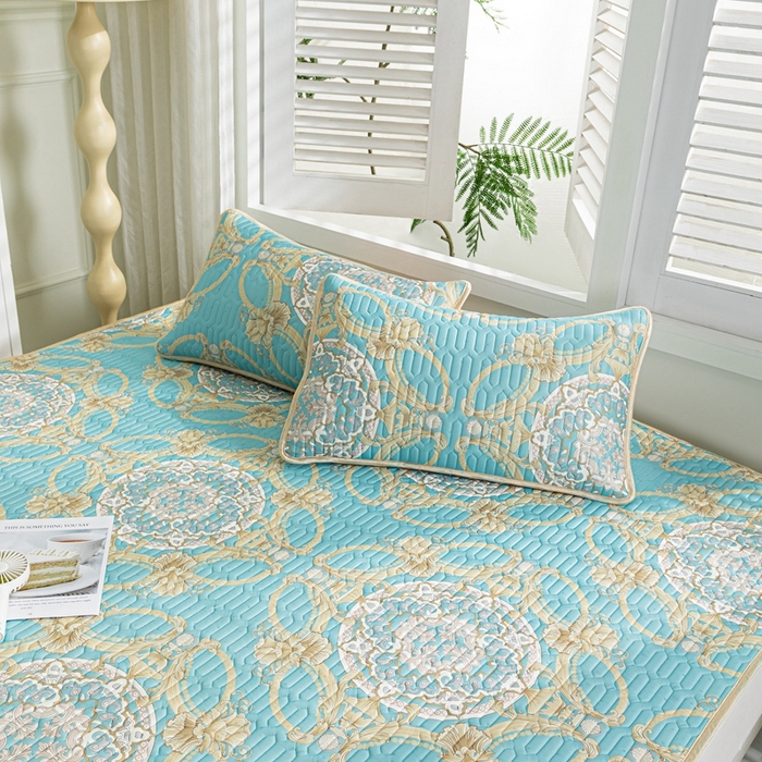 91家纺网 家纺一手货源 找家纺 美丽折 2026新款0.6厚欧式乳胶凉席三件套 帕蓬夜色