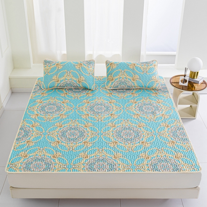 91家纺网 家纺一手货源 找家纺 美丽折 2026新款0.6厚欧式乳胶凉席三件套 帕蓬夜色