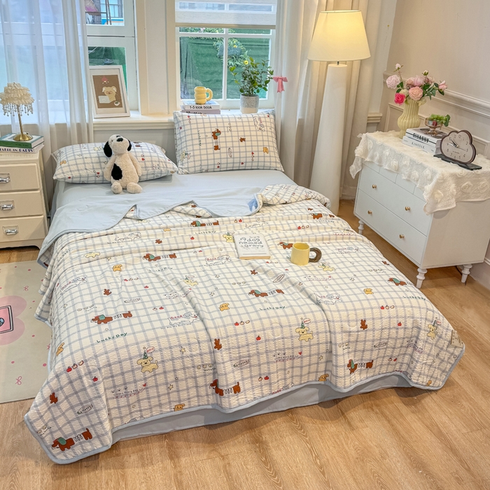 91家纺网 家纺一手货源 找家纺 爱屋及屋 2026春夏新款泡芙棉棉花夏被夏凉被空调被 嗨皮小狗