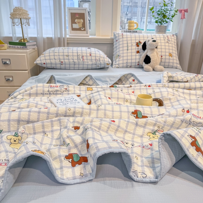 91家纺网 家纺一手货源 找家纺 爱屋及屋 2026春夏新款泡芙棉棉花夏被夏凉被空调被 嗨皮小狗