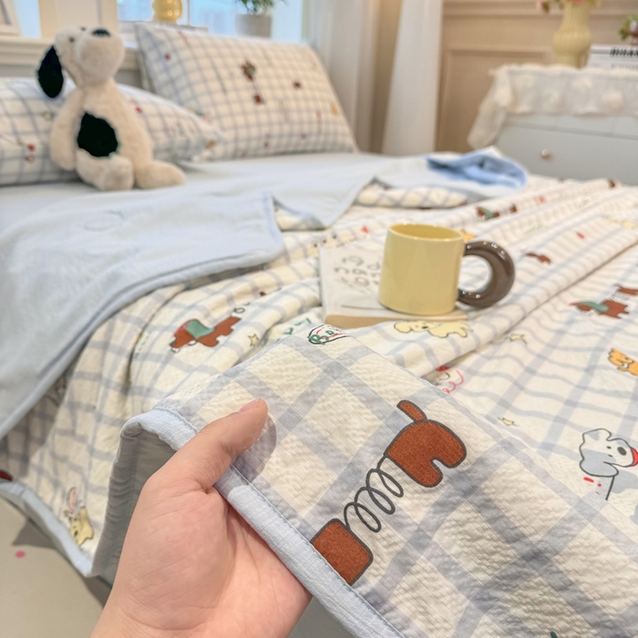 91家纺网 家纺一手货源 找家纺 爱屋及屋 2026春夏新款泡芙棉棉花夏被夏凉被空调被 嗨皮小狗