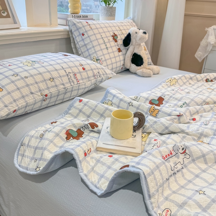 91家纺网 家纺一手货源 找家纺 爱屋及屋 2026春夏新款泡芙棉棉花夏被夏凉被空调被 嗨皮小狗