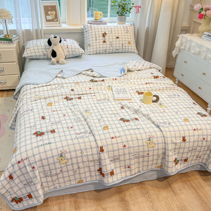 91家纺网 家纺一手货源 找家纺 爱屋及屋 2026春夏新款泡芙棉棉花夏被夏凉被空调被 嗨皮小狗