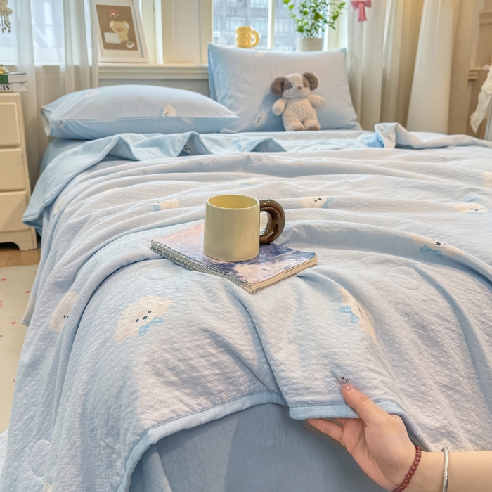 91家纺网 家纺一手货源 找家纺 爱屋及屋 2026春夏新款泡芙棉棉花夏被夏凉被空调被 泡芙小狗-蓝