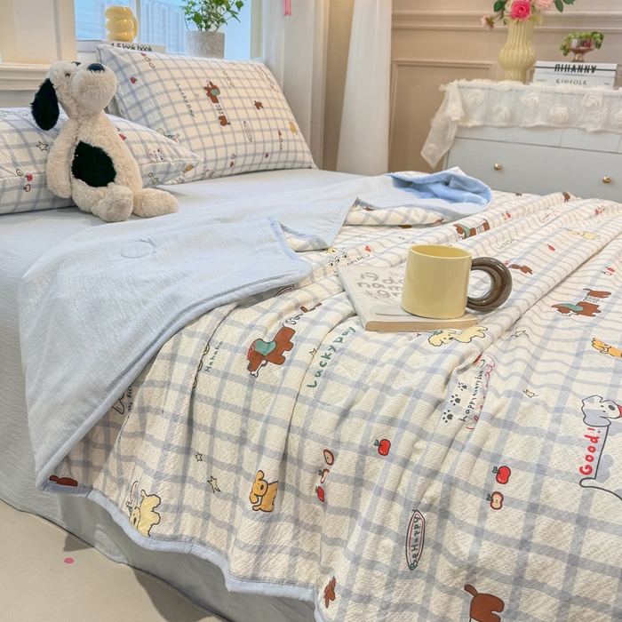 91家纺网 家纺一手货源 找家纺 爱屋及屋 2026春夏新款泡芙棉棉花夏被夏凉被空调被 嗨皮小狗