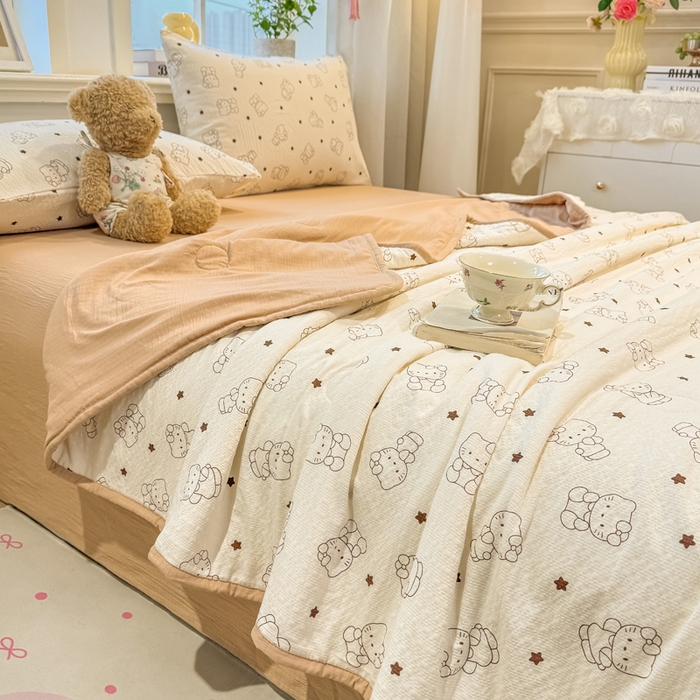 91家纺网 家纺一手货源 找家纺 爱屋及屋 2026春夏新款泡芙棉棉花夏被夏凉被空调被 描线小猫