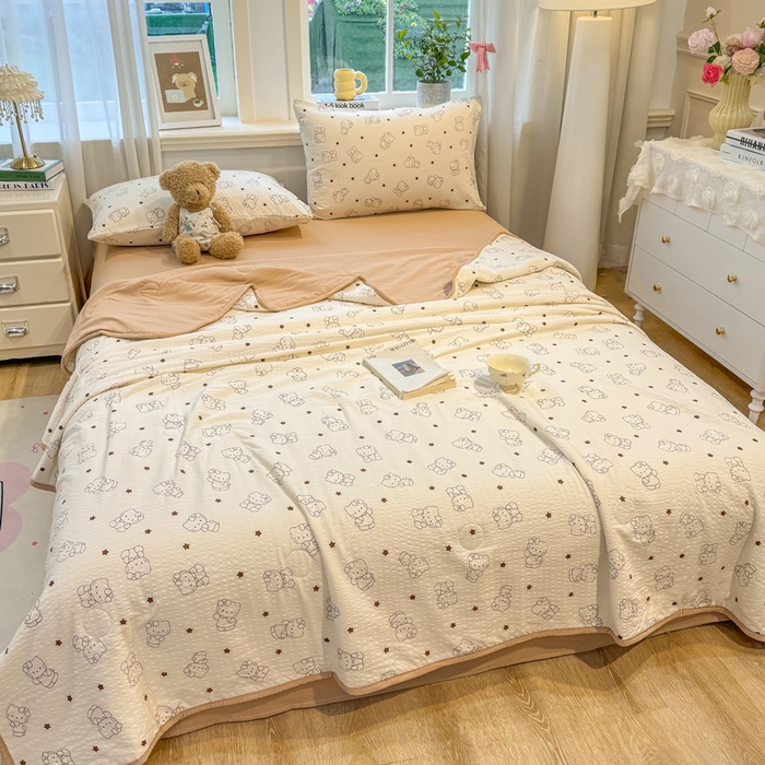 91家纺网 家纺一手货源 找家纺 爱屋及屋 2026春夏新款泡芙棉棉花夏被夏凉被空调被 描线小猫